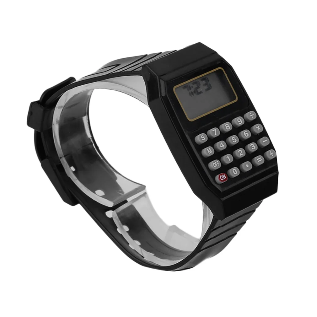 Практичный детский калькулятор цифровые часы черного цвета силиконовые удобные наручные часы
