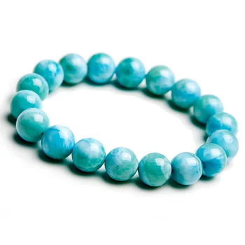 

Wholesales 11mm 100% Natural Larimar Blue Beads Bracelet From Dominica Gemstone Healing Stretch Water Pattern Bracelet AAAAAA