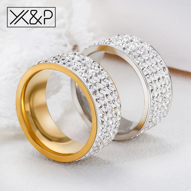 X&P Fashion Trendy Korean Gold Silver Shiny Crystal Ring for Women Men Party Ann X&P Fashion Trendy Korean Gold Silver Shiny Crystal Ring for Women Men Party Ann