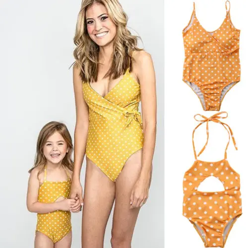

Womens BABY Girl Family Matching Swimsuit Polka Dot Swimwear Bikini Bathing Suit Beachwear