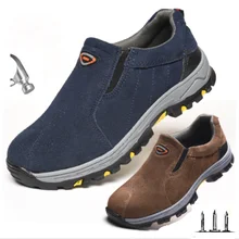 Защитная Рабочая обувь со стальным носком; мужские модные летние дышащие рабочие ботинки без шнуровки; мужские кроссовки с защитой от проколов