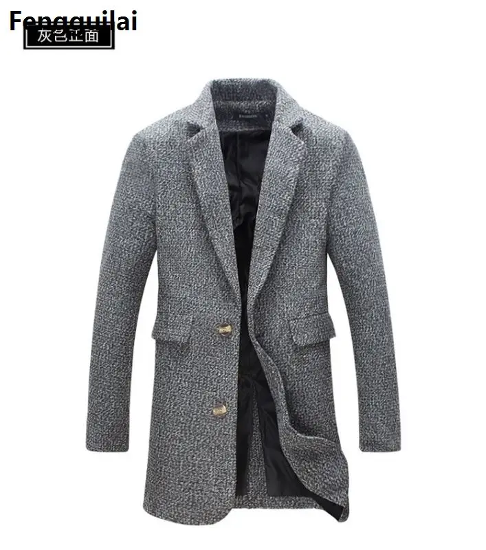 Новинка, длинный мужской Тренч, ветровка, Зимняя мода, Мужское пальто, 40% шерсть, качественный толстый теплый Тренч, мужские куртки, 5xl