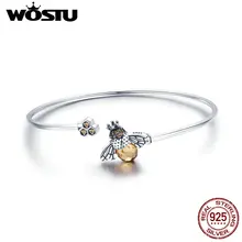 WOSTU, натуральная 925 пробы, серебряный,, пчелиный блестящий браслет-цепочка для женщин, браслет, модное ювелирное изделие, подарок CQB104