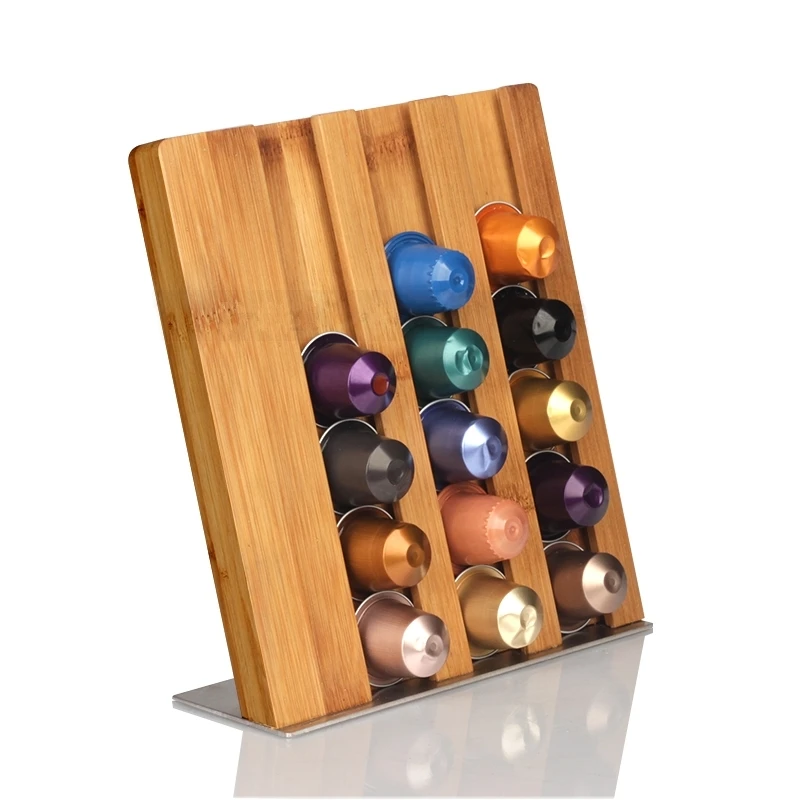 1PC Bamboo Material Coffee Pod Holder Rack Capsule Storage Stand for