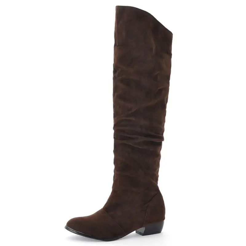 

2016 New Casual Fold Soft Suede Nubuck Spring Autumn Knee High Boots Round Toe Non-Slip Bottom Martins Boot Shoes Women ZT302