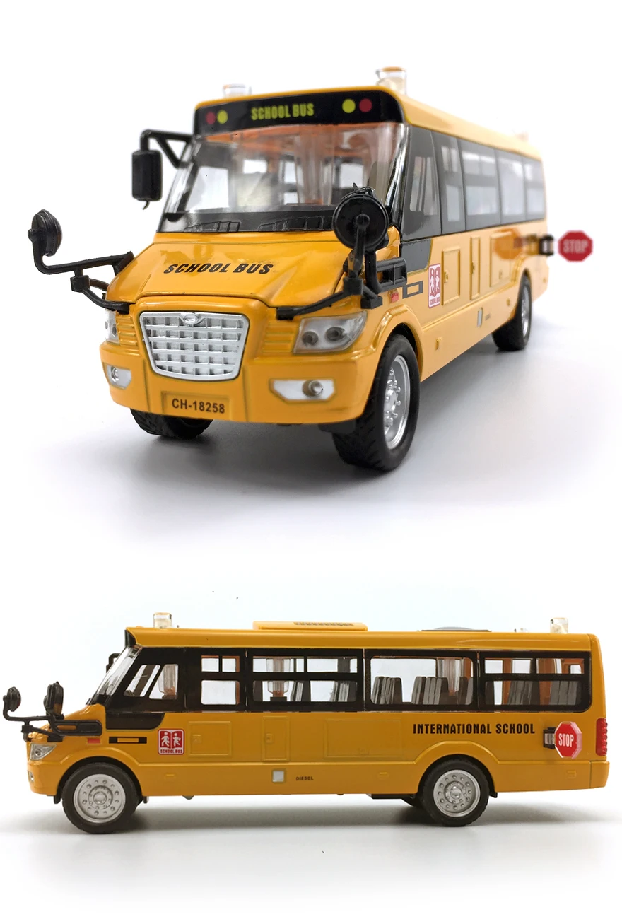 1:32 шкала 23 см большой желтый вытяжной школьный автобус литой игрушечный транспорт с огнями и звуками с открывающимися дверцами