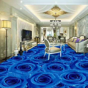 

Blue Rose Photo Wallpaper Murals Anti Wear 3D Floor Tiles Stickers Bedroom Bathroom PVC Self Adhesive Vinyl Flooring Wall Papers
