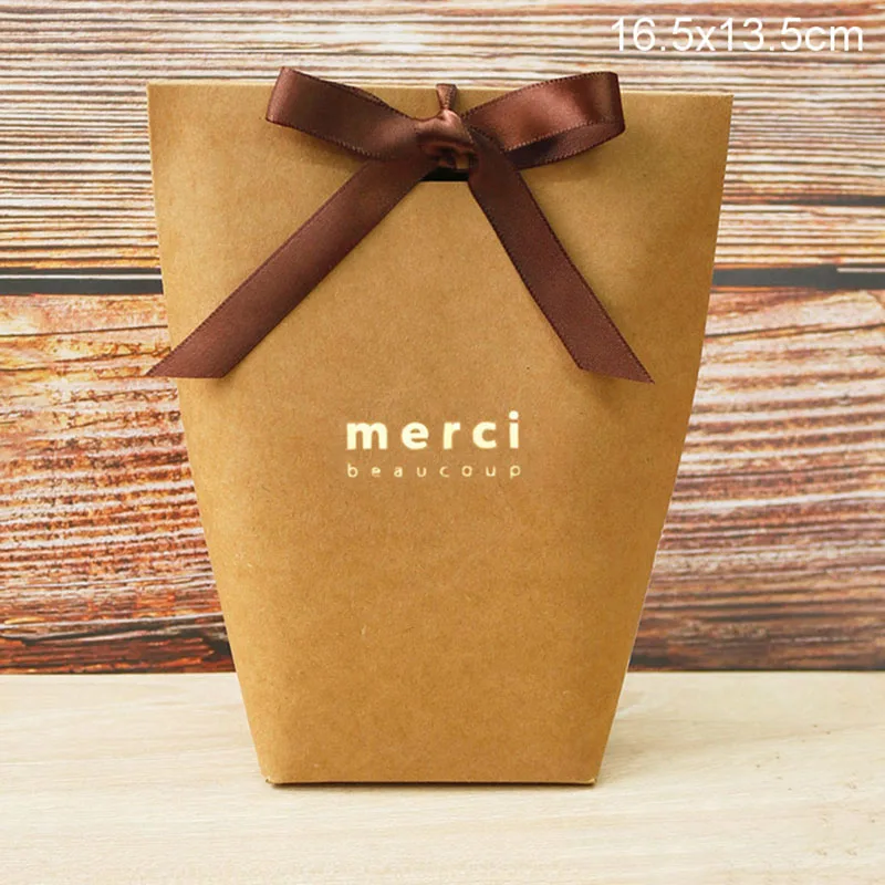 5pcs Upscale Black White Bronzing "Merci" Candy Bag French Thank You Wedding Favors Gift Box Package Birthday Party Favor Bags