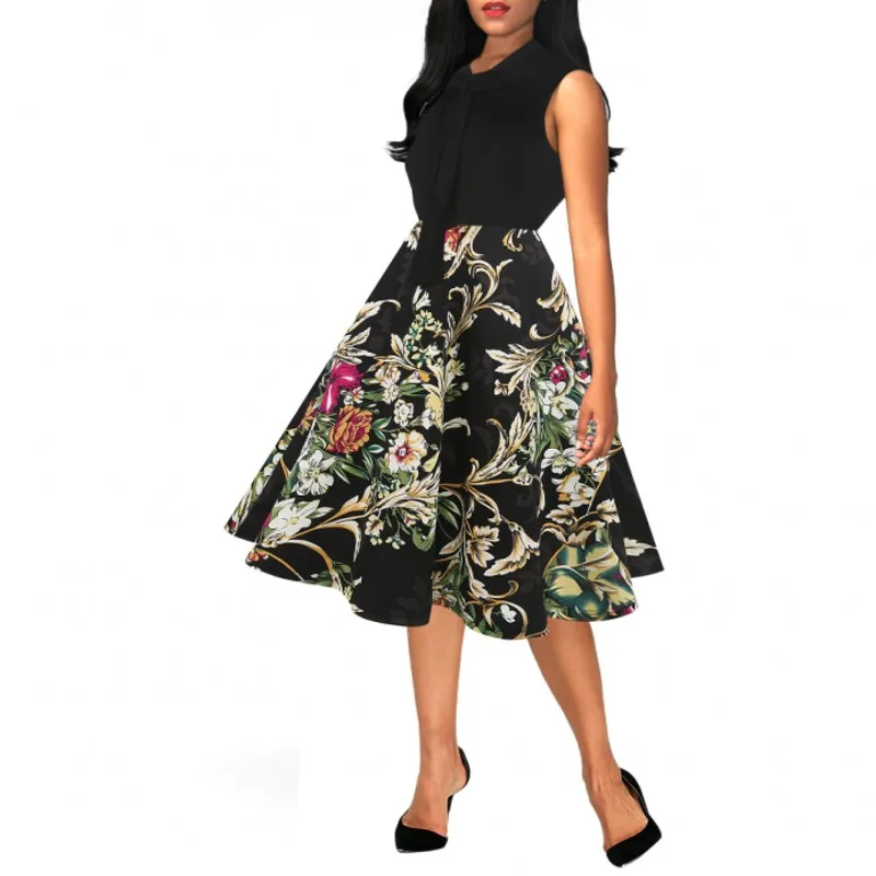

Women casual knee-length dress 2018 new arrival sleeveless printing summer dress for offical lady Women loose vestidos