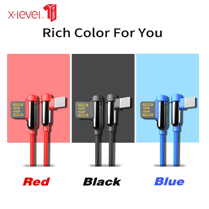 X-Level USB Type C Cable 90 Degree Fast Charging Type-c USB-C 3.0 Data Nylon Wire Cable For Samsung S9 Plus Note 9 Xiaomi mi 8