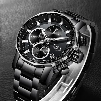 

Relogio Masculino LIGE Mens Watches Top Brand Luxury Chronograph Full Steel Large Dial Quartz Watch Men Waterproof Sport Watch