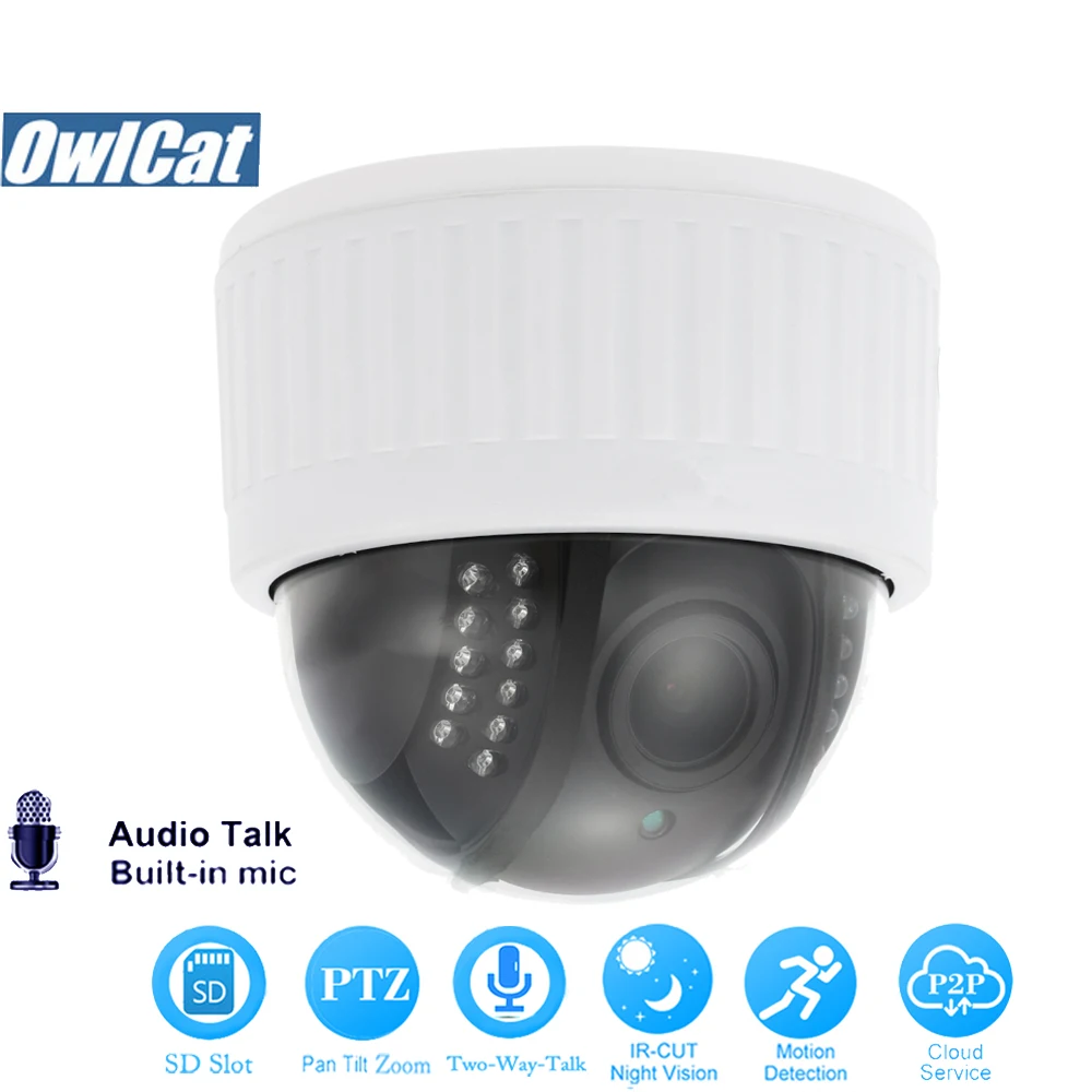 OwlCat HD 1080P Indoor Dome PTZ IP Camera Wifi 5X Zoom 2.7-13.5mm Len Two Way Audio/Mic 2.0MP Onvif SD Slot Security CCTV Camera OwlCat HD 1080P Indoor Dome PTZ IP Camera Wifi 5X Zoom 2.7-13.5mm Len Two Way Audio/Mic 2.0MP Onvif SD Slot Security CCTV Camera
