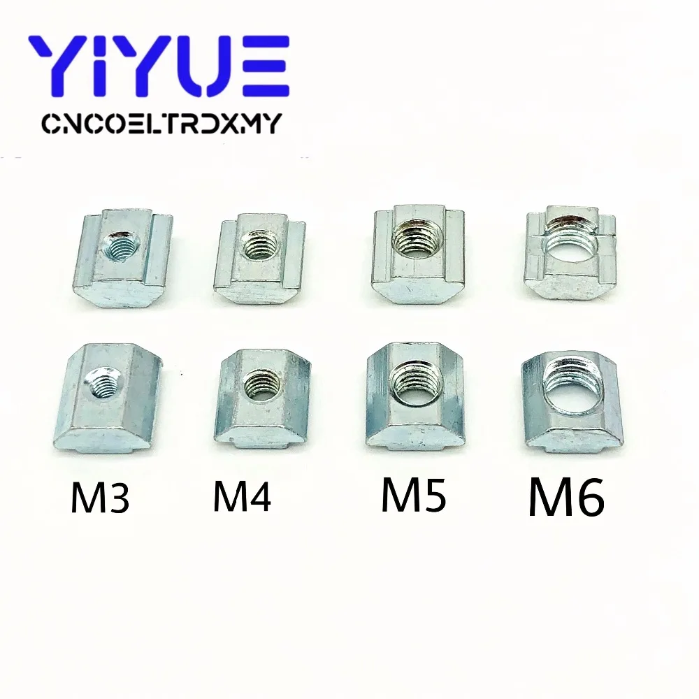 20pcs Zinc Plate Coated M3 M4 M5 M6 T Block Square nuts T-Track Sliding Hammer Nut for Fastener Aluminum Profile 2020 (3)