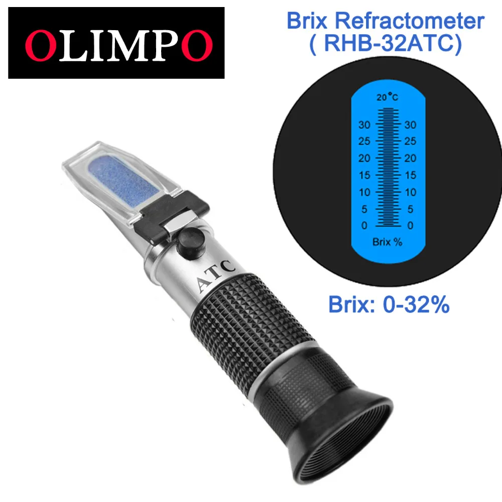 

olimpo Brix Refractometer RHB-32ATC Sugar 0-32% Brix Refractometer Hand Held Portable Easy Use Fruit Juice Syrup Testing