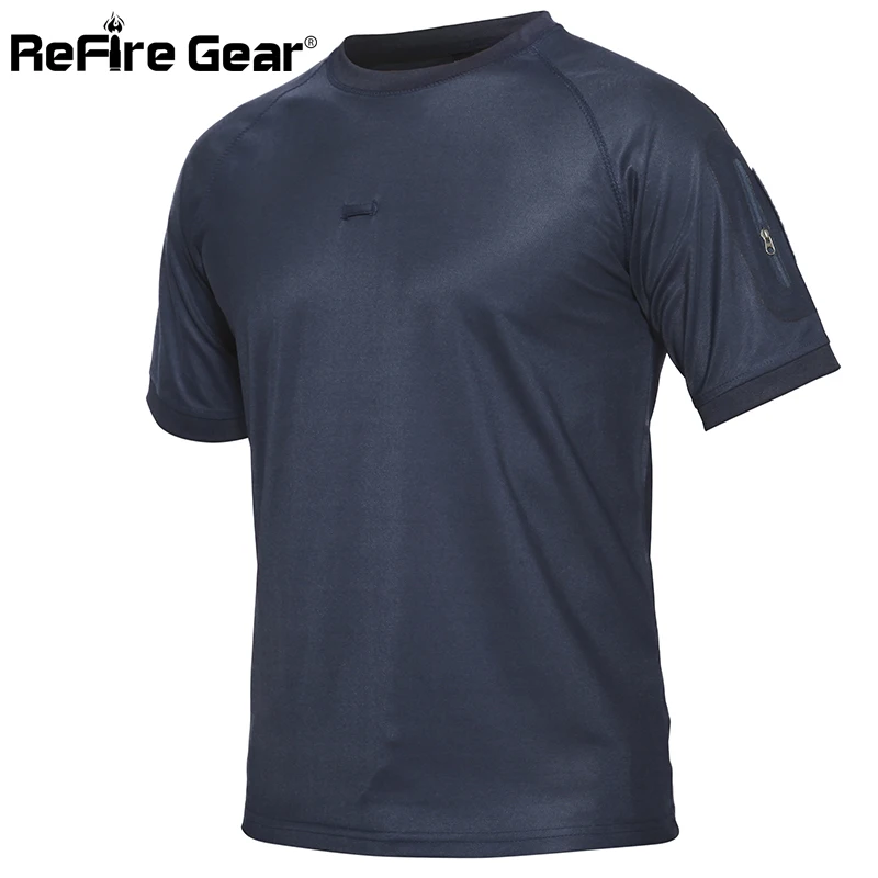 

ReFire Gear Tactical Military Short Sleeve T Shirt Men Quick Dry Performance Army T-Shirt Breathable O Neck Tees Plus Size S-5XL