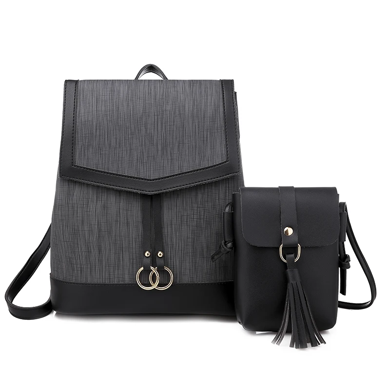 New Tassel Backpack Bag Set PU Leather School Backpack for Girls& Mini Women's Should Bags Back Pack - Цвет: 1