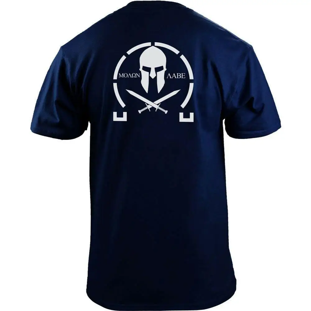 Ceny Męskie klasyczne Molon Labe graficzny T Shirt dwustronnie nowa letnia moda męska proste bawełniana z krótkim rękawem dostosować T koszule