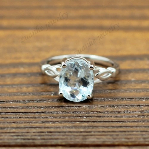 BAIHE Женское Обручальное кольцо для помолвки 1.2ct Аквамарин Оригинальное