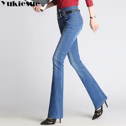 2018 новые женские сапоги джинсы длинные стрейч широкие брюки для женщин джинсы женские Осень Зима расклешенные джинсы женские большие