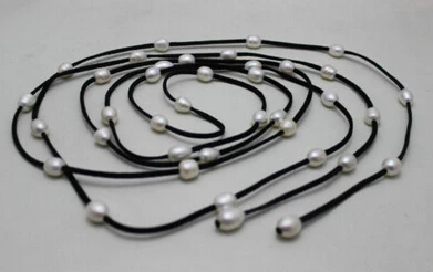 

Jewelr 006428 96INCH Black Leather long necklace 36beads white Freshwater pearl 10x12mm