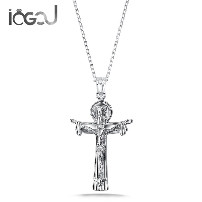 IOGOU Fashion 925 Sterling Silver Jesus Cross Pendants Women Hip Hop