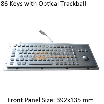 

86 Keys Metal keyboard with OPTICAL trackball, metallic industrial keyboard, kiosk keyboard with trackball