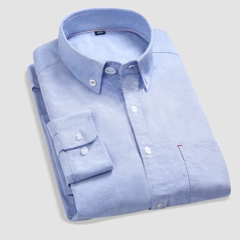 Vomint Весенние новые мужские Оксфордские текстильные рубашки с длинными рукавами и отложным воротником, передние карманы, классические мужские рубашки - Цвет: blue