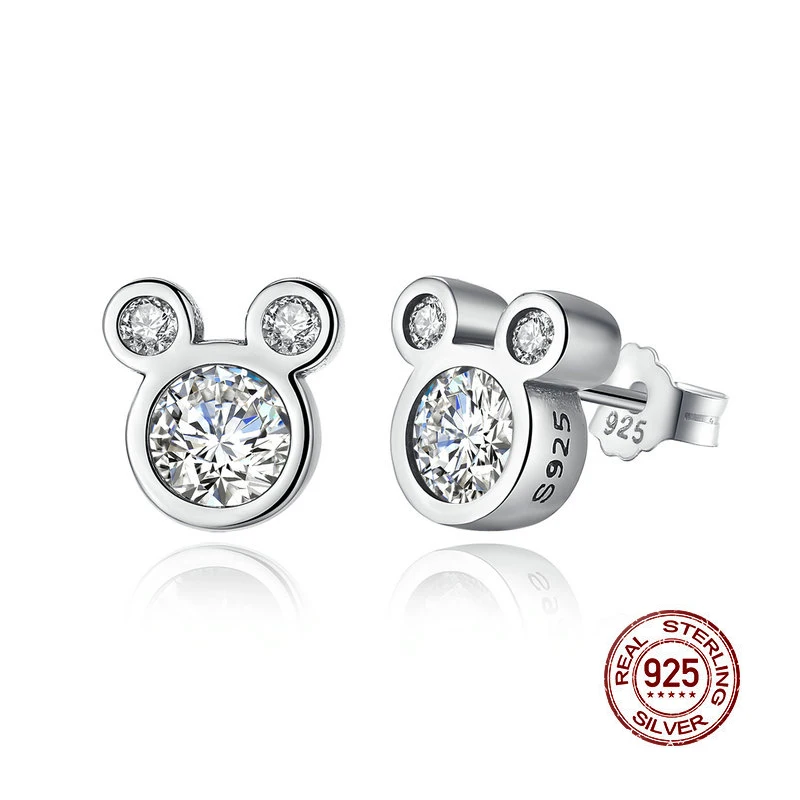 Популярные ослепительные серьги-гвоздики из стерлингового серебра 925 пробы с изображением Микки Мауса для женщин и девочек из стерлингового серебра женские ювелирные изделия