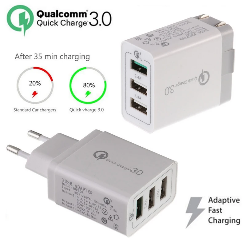 

Mayitr Quick Charge EU/US Plug QC 3.0 30W 3 Ports USB Wall Charger for Samsung S8 S7 S6 Edge LG G Flex2 Nexus 6 Smartphone