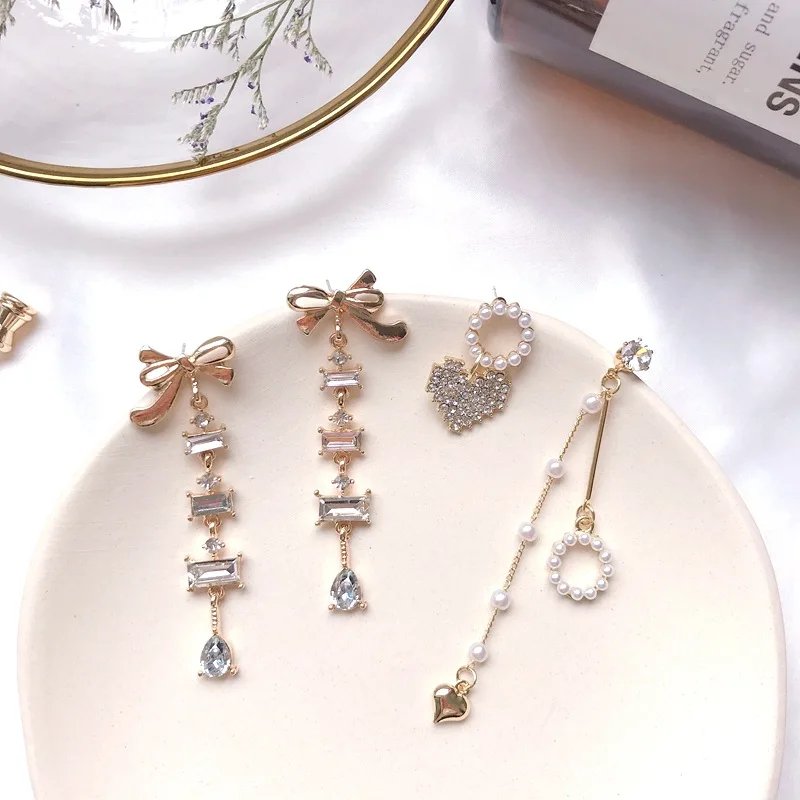 

2019 New Statement Dangle Earrings For Women Fashion Long Pendientes Crystal Long Heart Earrings Knot Asymmetry brincos Jewelry