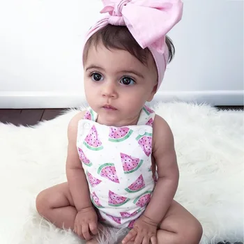 

Summer Baby Girls Rompers Jumpsuit Headband Cute Watermelon Printed Outfits Sunsuit Set New 0-24M Children Kids Clothes