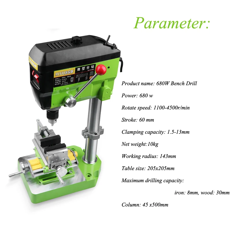 US $138.60 Bench Drill 680W Table Drilling Machine 220V Variable Speed DIY Woodworking Electric Milling Machine with Drilling Chuck Kit