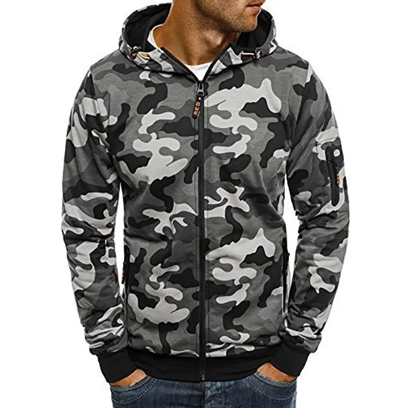 Camouflage Hoodies Men New Sweatshirt Male camo Hoody Hip Hop Autumn Fleece Military Cardigan Hoodie Plus Size XXXL - Цвет: Серый