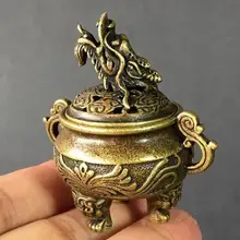 Коллекционные китайские латунные Резные Животные Дракон Узор Три ноги ладан горелка кадило изысканный маленький статуи