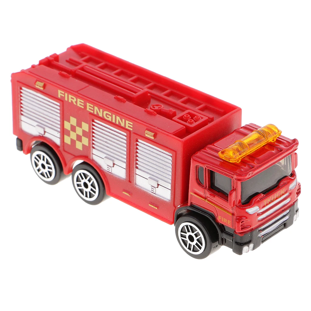 2Pcs Diecast Fire Truck Construction Vehicle Cars Model Toy for Kids Children Christmas Gift Collection Room Decor