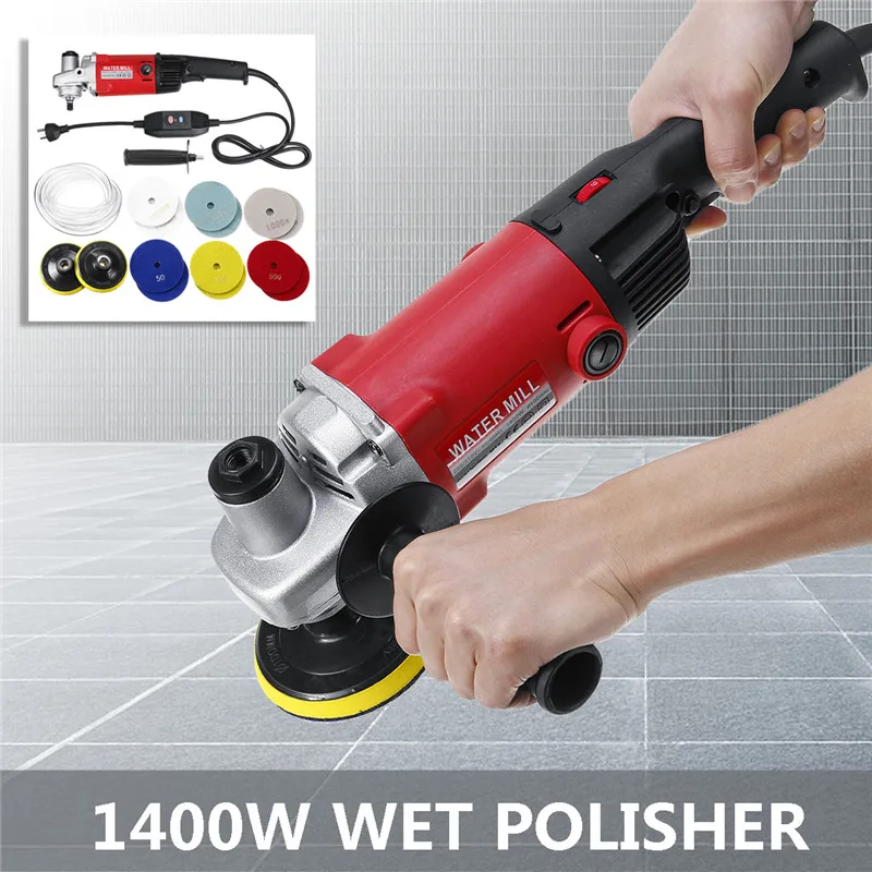 

1400W Electric Stone Hand Wet Polisher Angle Grinder Diamond Polishing Machine Grit Pads Concrete Marble Granite Power Tool