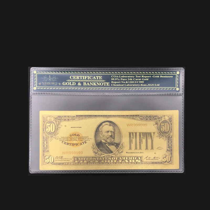 Горячая распродажа 24 золотых банкнот 1928 US 50 долларов Билл Золото Фольга