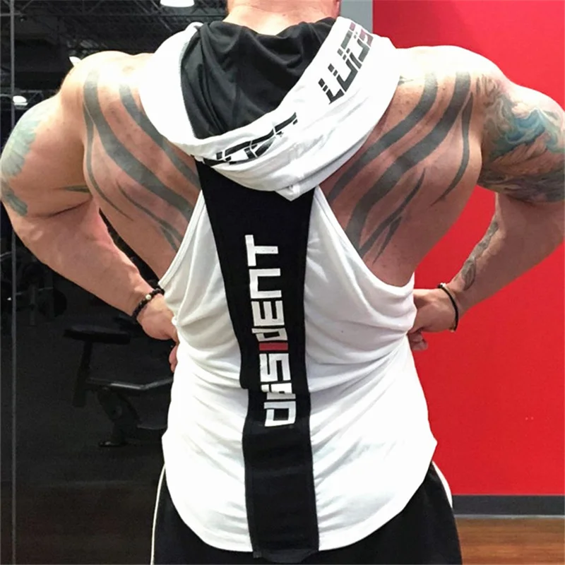 

Bodybuilding Stringer Tank Tops with hooded Mens Gyms Clothing Fitness Sleeveless Vests Cotton Singlets Muscle Men Sports vest