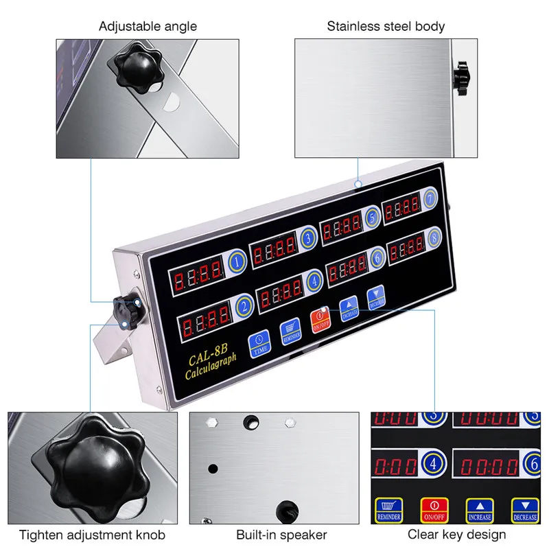 CAL-8B Portable 8 Channel Digital LCD Digital Screen Kitchen Timer Cooking Timing Alarm Clock machine Stopwatch Shaking Reminder (7)