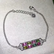 Природный многоцветный Браслет Турмалин природный драгоценный браслет 925 серебряный браслет роскошный большой блок женщины подарок ювелирные