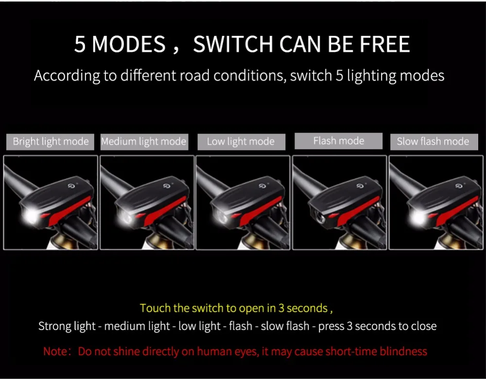 Flash Deal WEST BIKING Bicycle Front Light USB Lamp Bike 2000mAh 5 Modes Light For Bicycle Headlight Led Rechargeable With 130 db Speaker 2