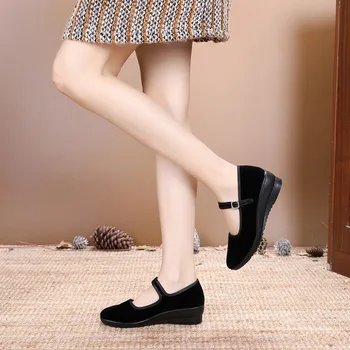

Women Mary Jane Suede Wedges Shoes Buckle Pumps Comfort Round Toe Female Platform Fashion Casual Footwear Ladies Classic Shoes