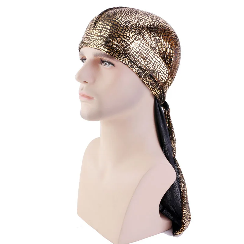 Новинка 2019 года Череп узор Durag для мужчин золото Durags модные Байкер Headwrap Кепка chemo пиратская шляпа аксессуары для волос