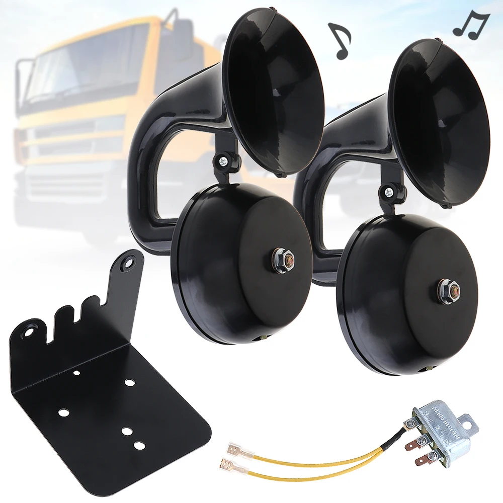 

2PCS 12V / 24V 126DB Super Loud Dual Trumpet Air Horn Waterproof Dustproof Claxon Horns with Bracket / Relay No Need Compressor