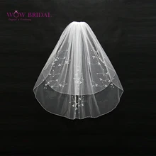 Wowbridal изящные невесты фата двухслойной кристалл блесток бисера края органзы свадебные аксессуары