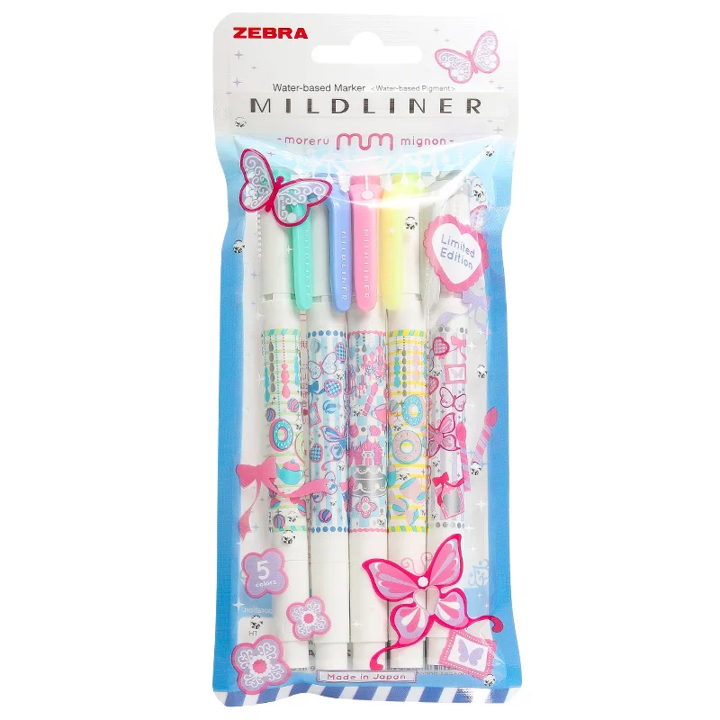 

5 Color/set ZEBRA WKT7 Highlighter Mildliner Butterfly party Limited Edition fluorescent pen Double-headed