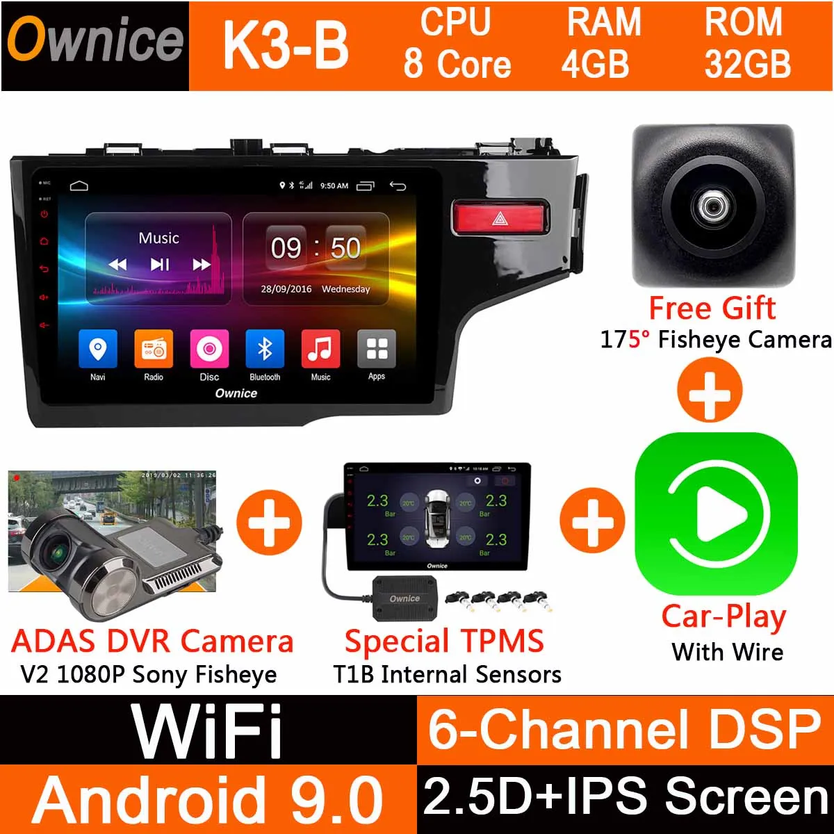 Ips+ 2.5D Android автомобильный DVD gps Navi Радио для Honda Fit Jazz(правая рука) Мультимедиа CarPlay DSP ADAS - Цвет: K3B-CarPlay-TPMS-DVR