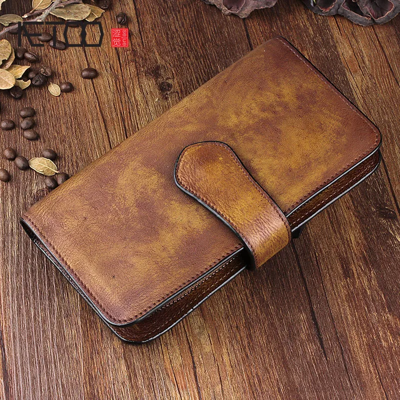 Schnalle Männer Handgemachte Brieftasche 3 Damen Vintage Leder Handtasche 1 Handy funktionale Bjyl 2 Multi Lange Alten Große 1FqAxF4P