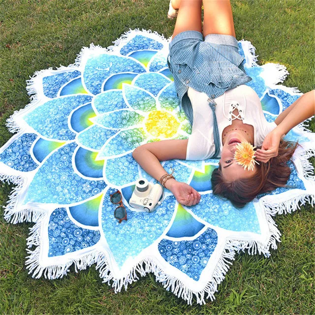 

2017 Summer Beach Towels 146cm Round Floral Printed Blanket Yoga Mat Tippet Circle Bath Towel Serviette De Plage