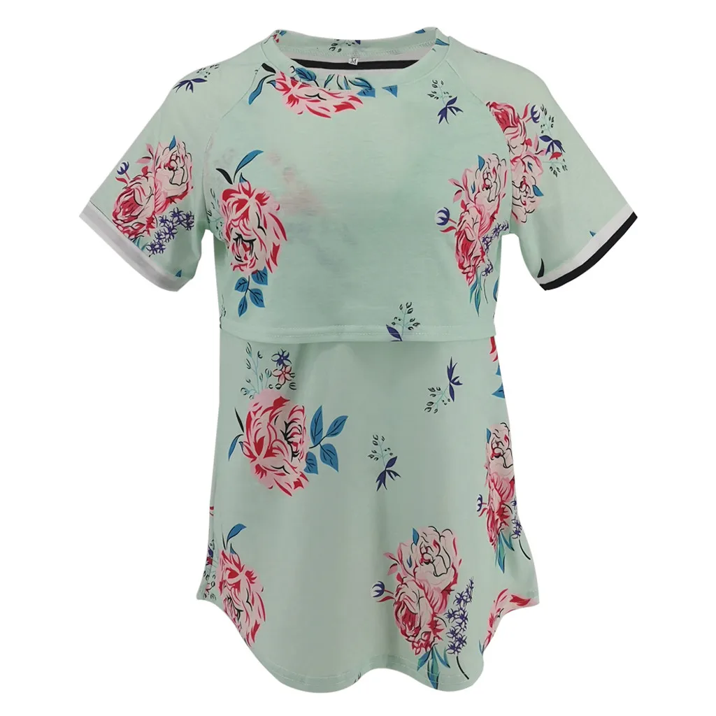 Женские топы для беременных Nusring для беременных с коротким рукавом в полоску Цветочная блузка с принтом рубашки для беременных Ropa